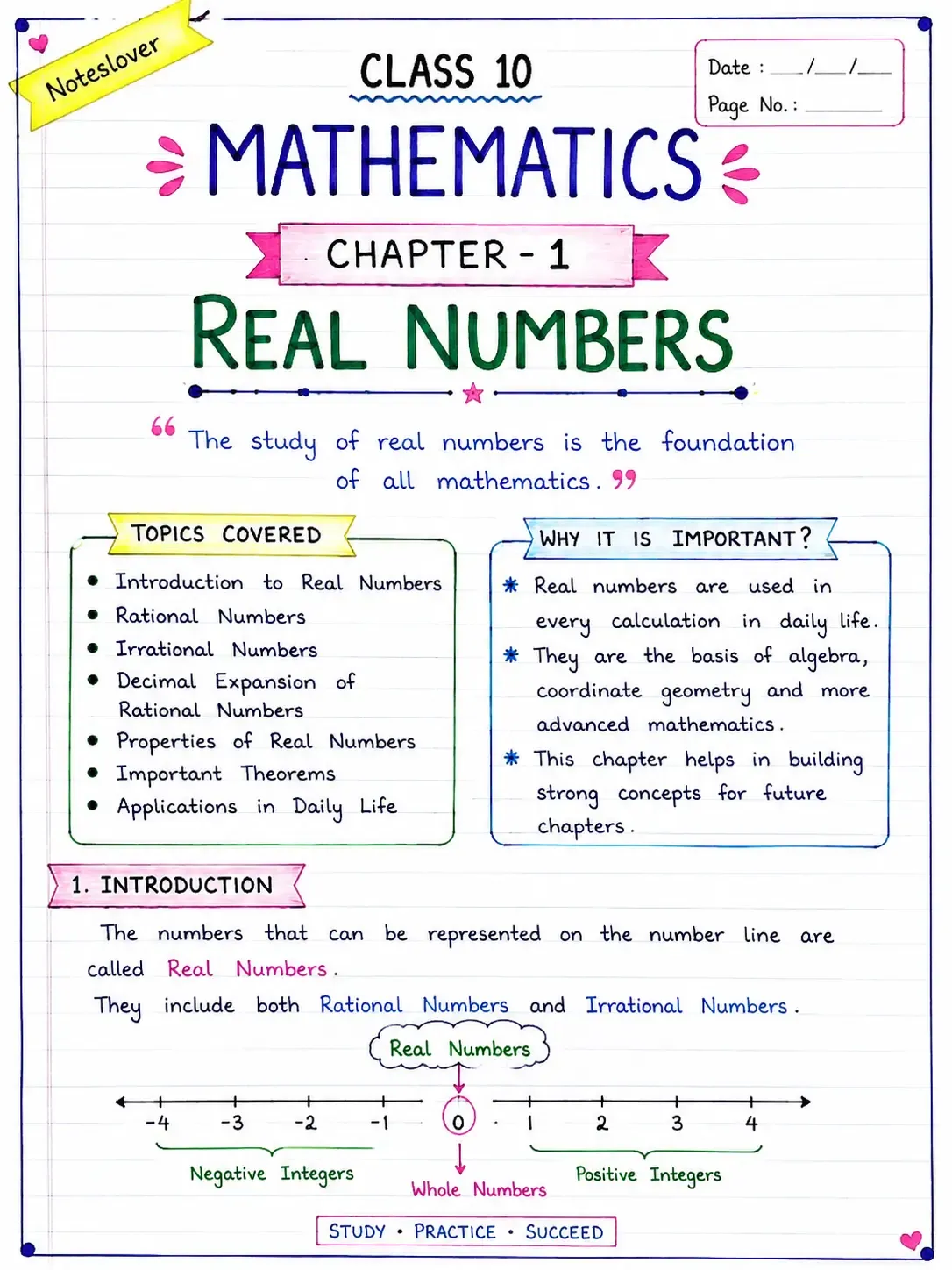 Class 10 Maths Chapter 1 Real Numbers Notes (CBSE NCERT) note thumbnail