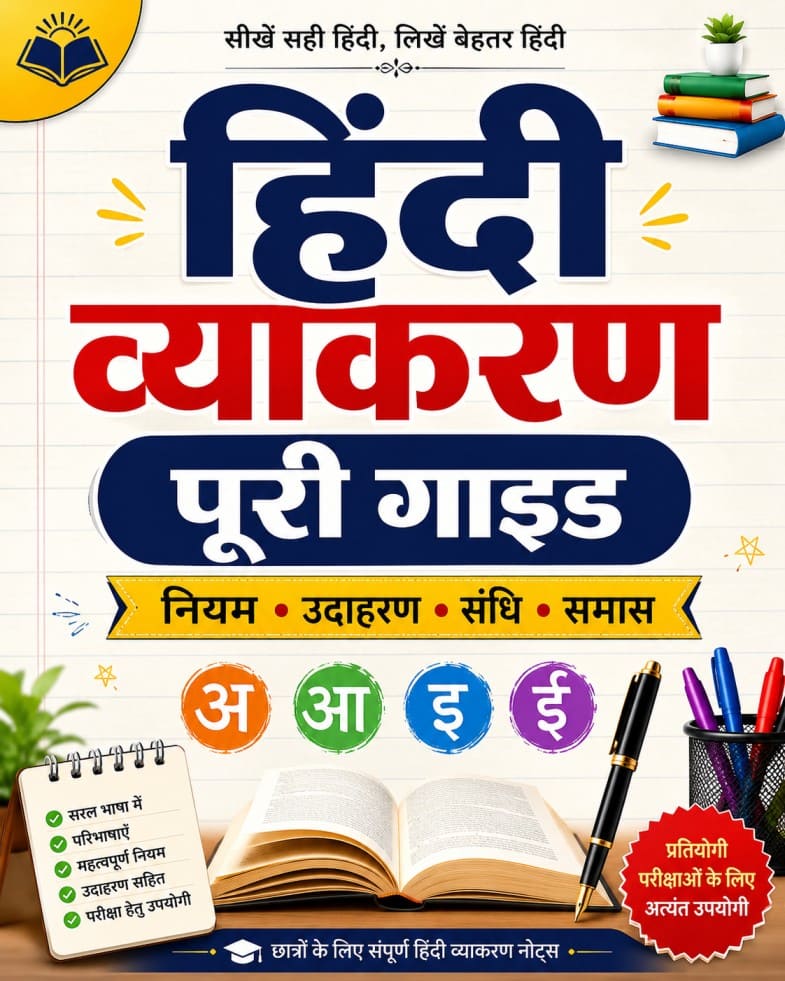 Thumbnail: हिंदी व्याकरण (Hindi Grammar) – नियम, उदाहरण, संधि, समास और पूर्ण गाइड