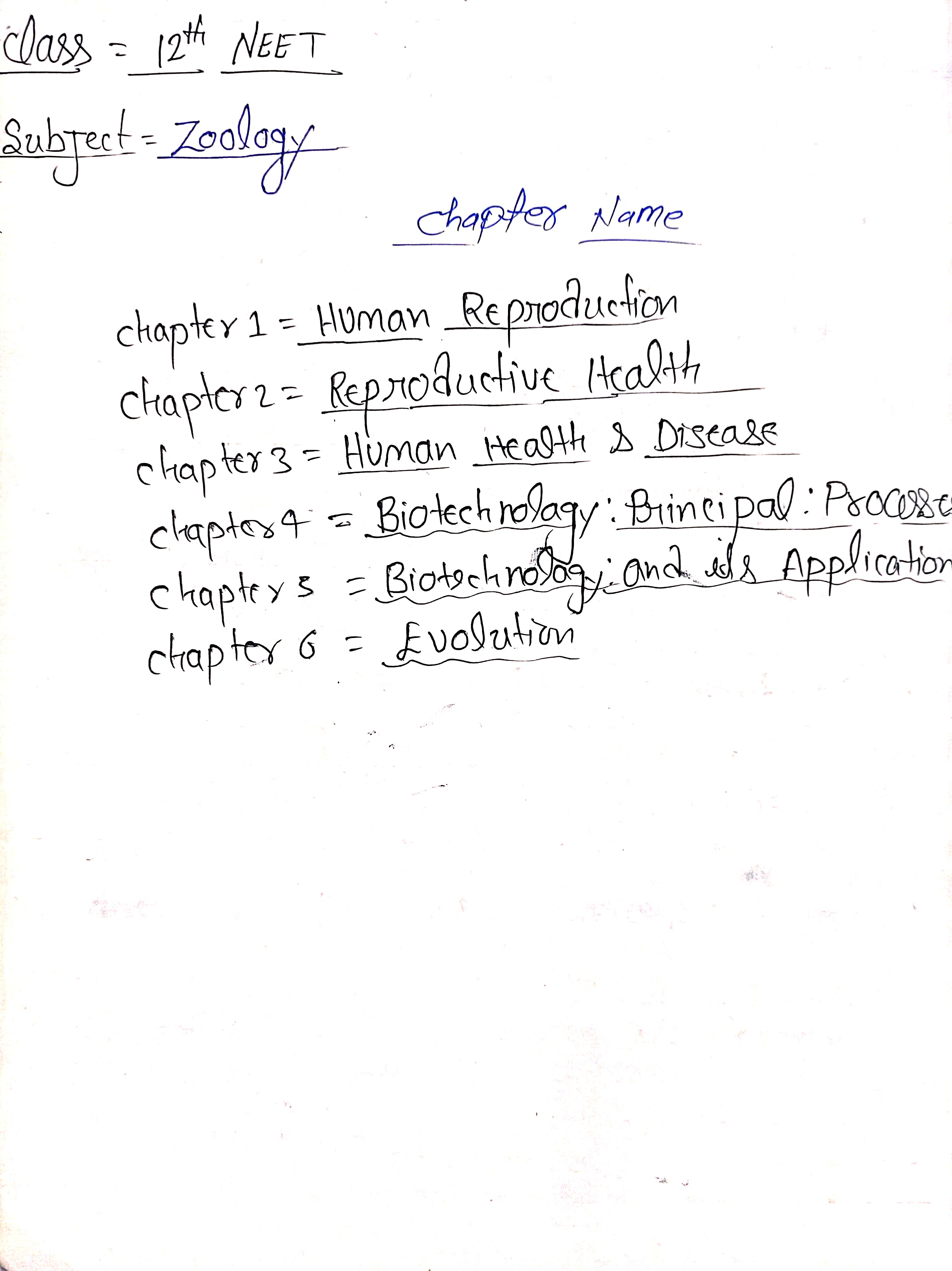 Complete NEET Zoology Handwritten Notes PDF - Human Reproduction & Biotechnology note thumbnail