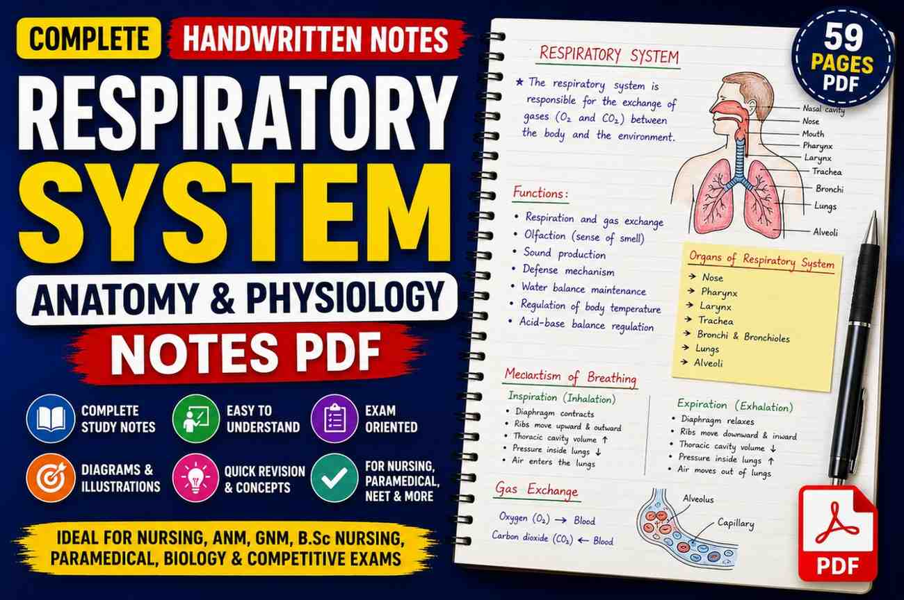 Respiratory System Handwritten Notes PDF Download - Complete Anatomy & Physiology Notes thumbnail