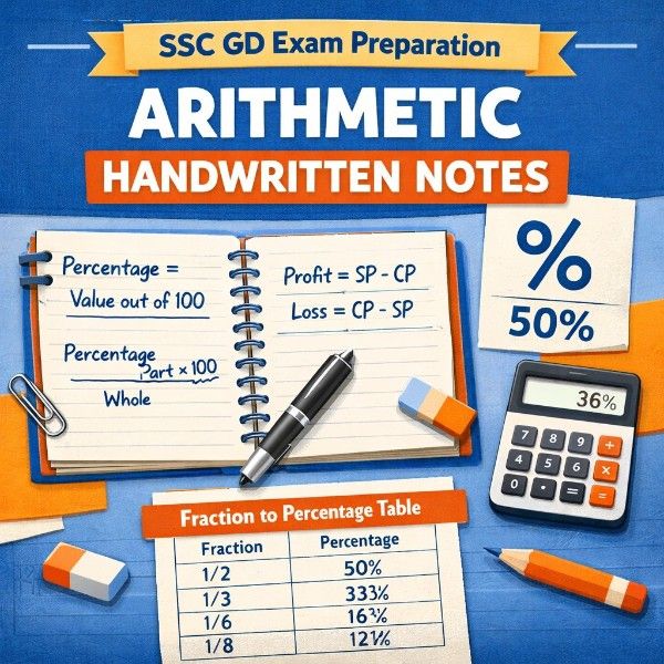 SSC GD & CGL Mathematics Handwritten Notes PDF - Percentage & Profit Loss (Half Chapter) note thumbnail